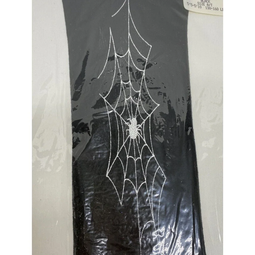 Fredricks of Hollywood Black Pantyhose w/ silver spider & web unopened Gothic
